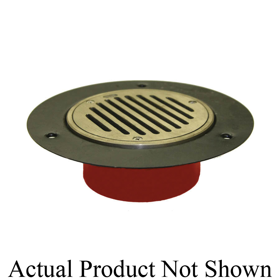 WADE 459088 910 Wooden Deck Drain With Powder Coated Steel Flange, 3 in Outlet, No-Hub Connection, 5 in Dia Satin Nickel Bronze Grid, Cast Iron Drain